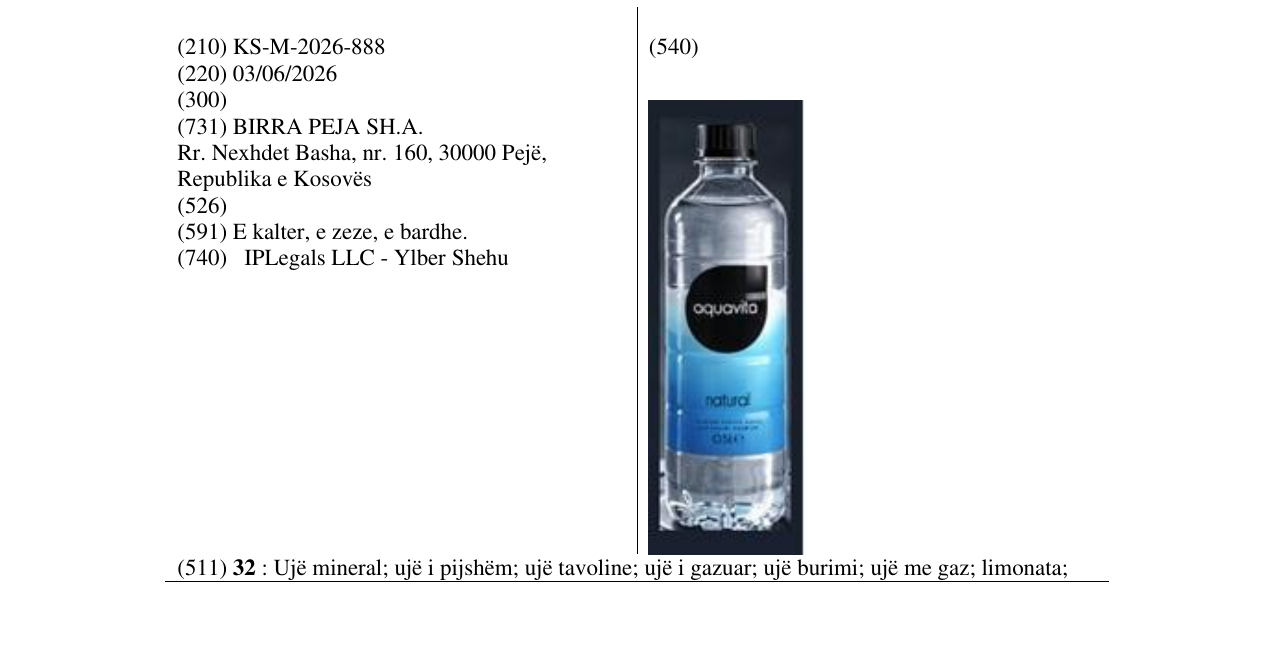 Zëri i markës KS/M/2026/888 në buletin