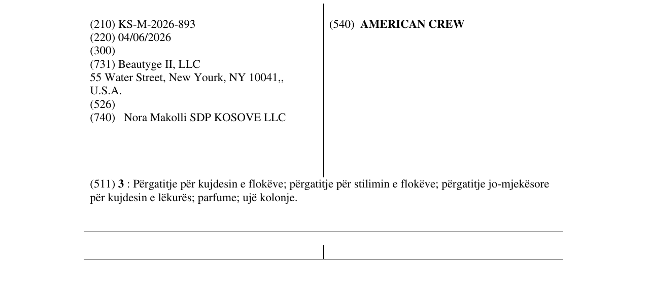 Zëri i markës AMERICAN CREW në buletin