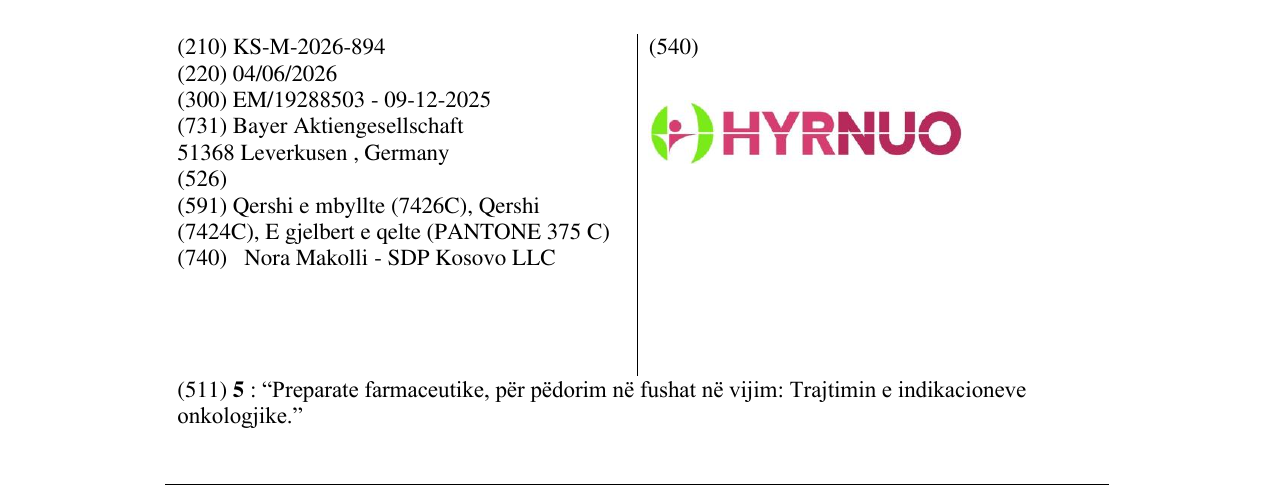 Zëri i markës KS/M/2026/894 në buletin