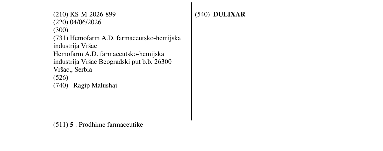 Zëri i markës DULIXAR në buletin
