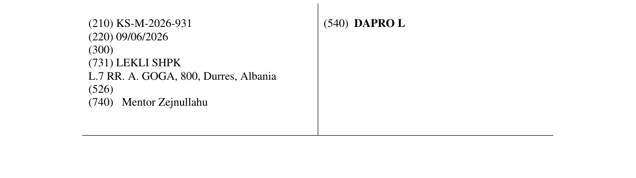 Zëri i markës DAPRO L në buletin