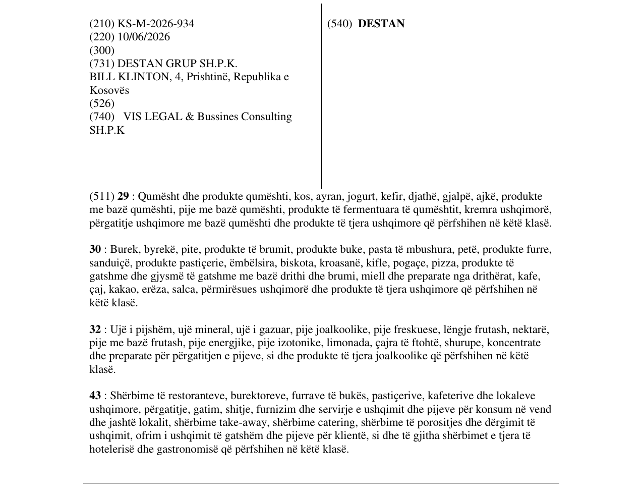 Zëri i markës DESTAN në buletin