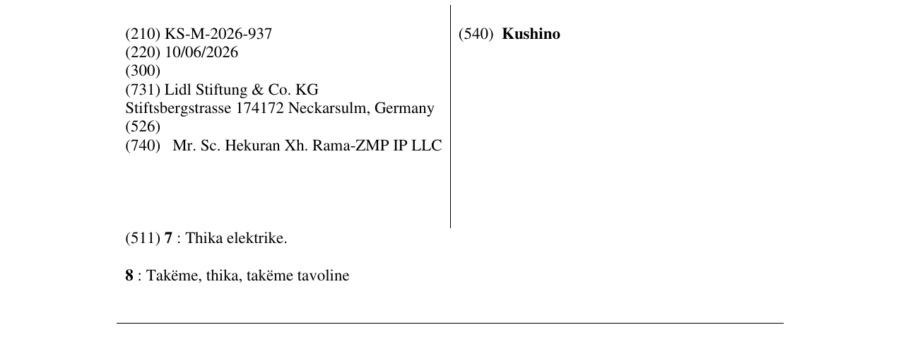 Zëri i markës Kushino në buletin