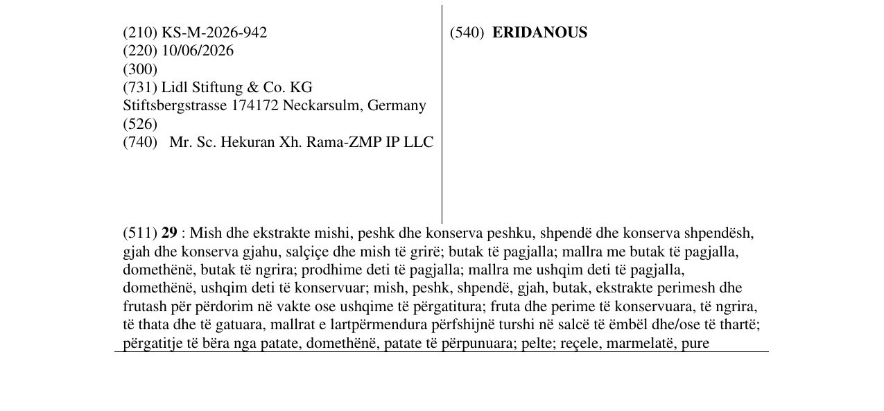 Zëri i markës ERIDANOUS në buletin
