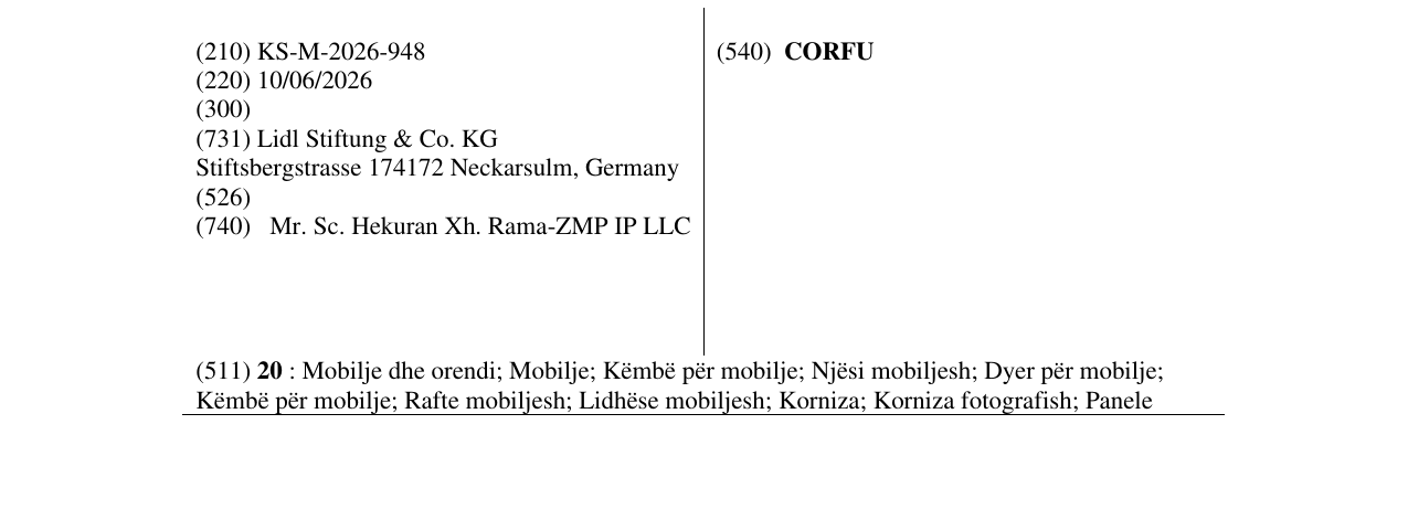 Zëri i markës CORFU në buletin