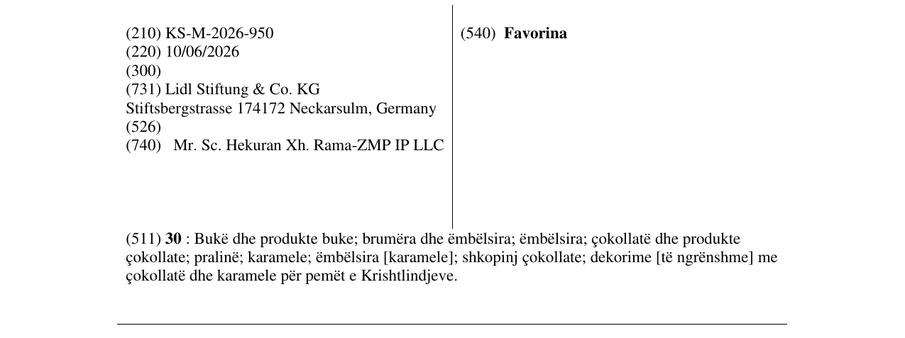 Zëri i markës Favorina në buletin