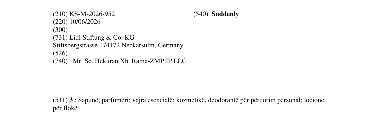 Zëri i markës Suddenly në buletin