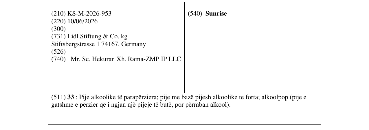 Zëri i markës Sunrise në buletin