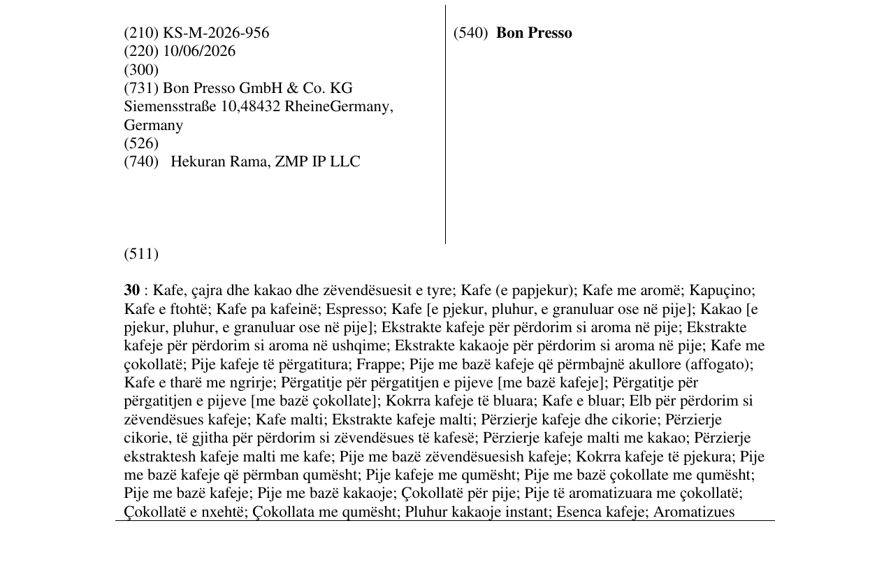 Zëri i markës Bon Presso në buletin