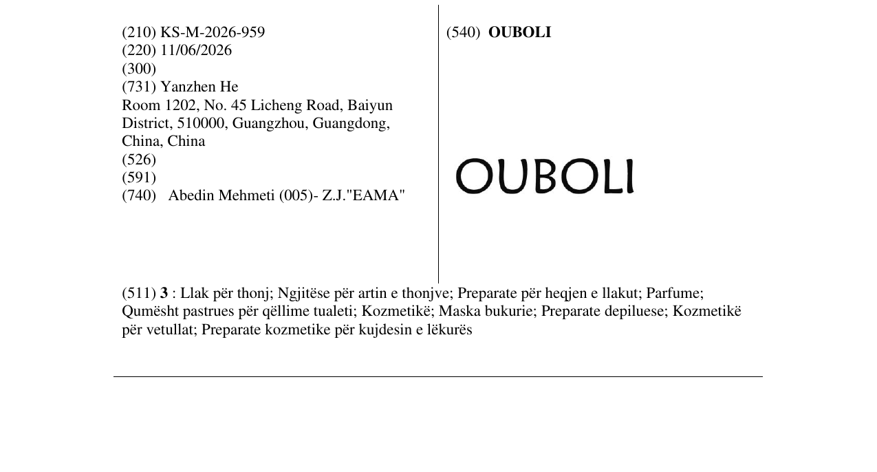 Zëri i markës OUBOLI në buletin