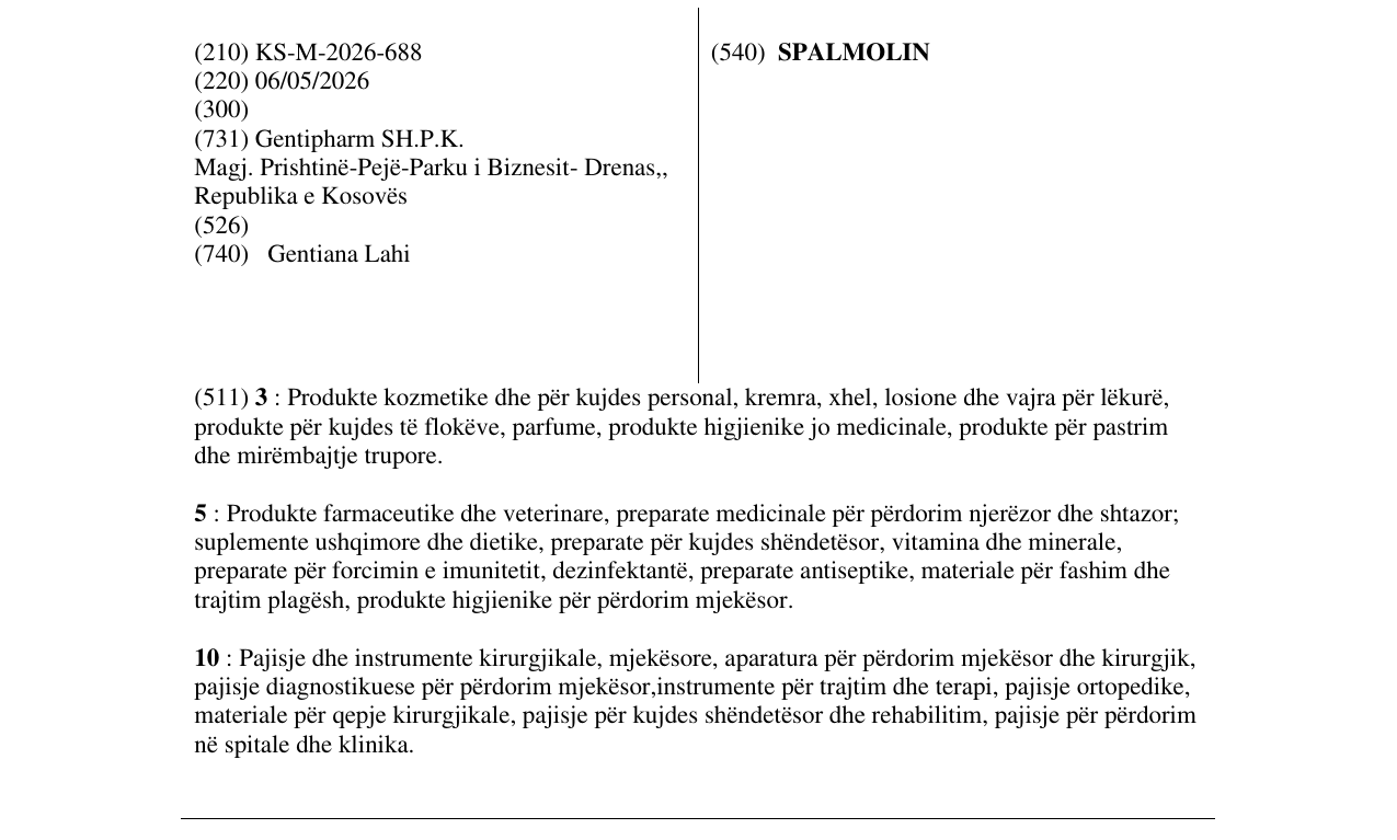 Zëri i markës SPALMOLIN në buletin