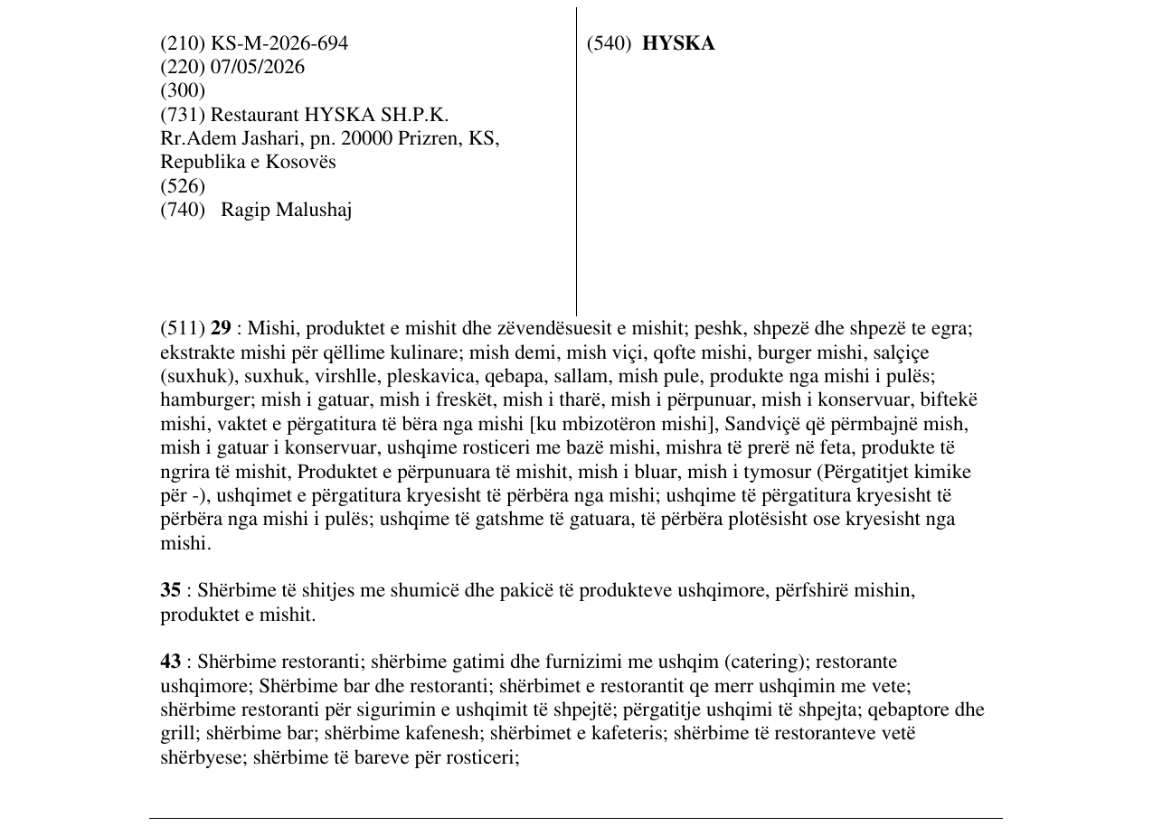 Zëri i markës HYSKA në buletin