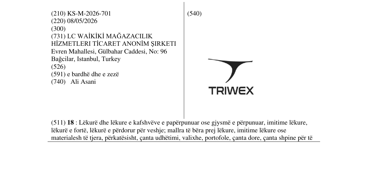 Zëri i markës KS/M/2026/701 në buletin
