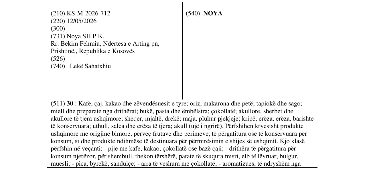Zëri i markës NOYA në buletin