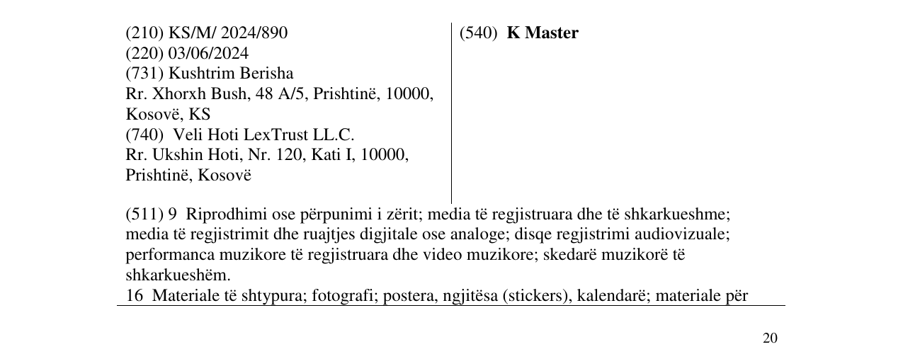 Zëri i markës K Master në buletin