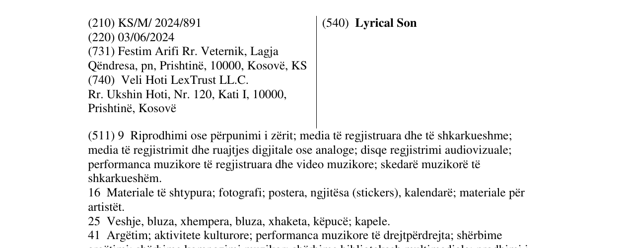 Zëri i markës Lyrical Son në buletin