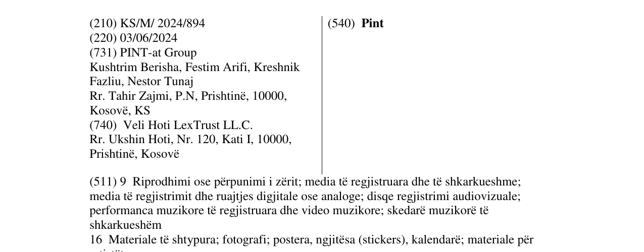 Zëri i markës Pint në buletin