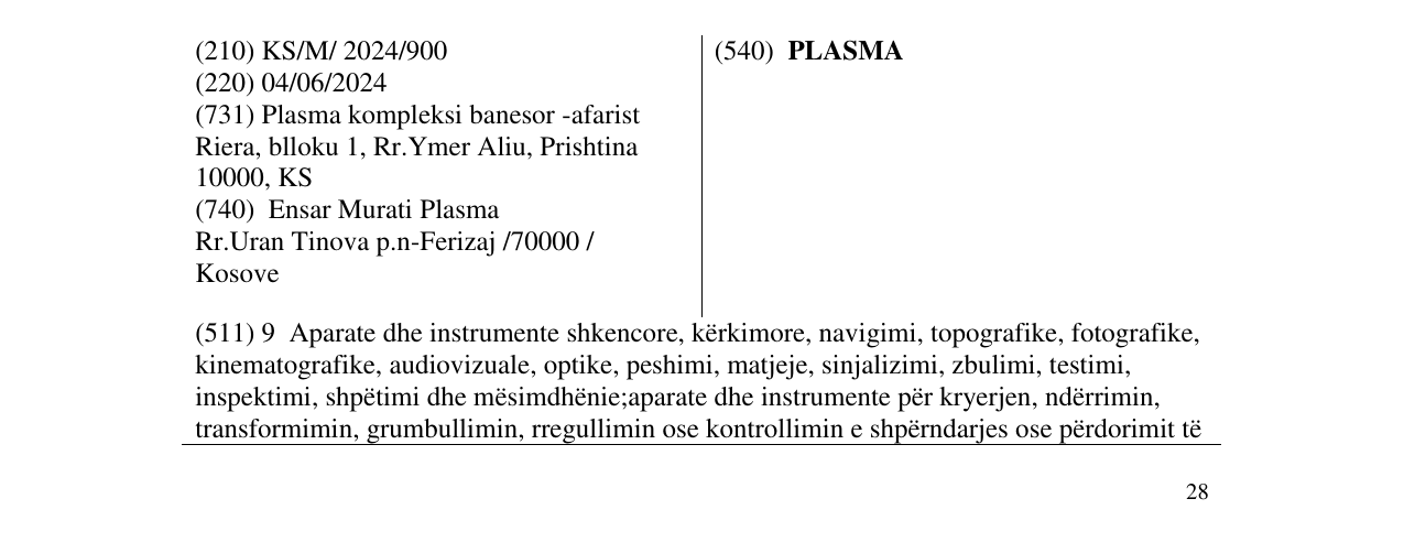Zëri i markës PLASMA në buletin