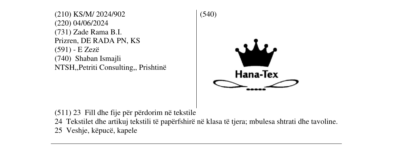 Zëri i markës HANA TEX në buletin