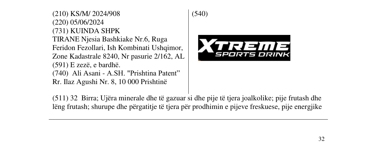 Zëri i markës XTREME SPORTS DRINK në buletin