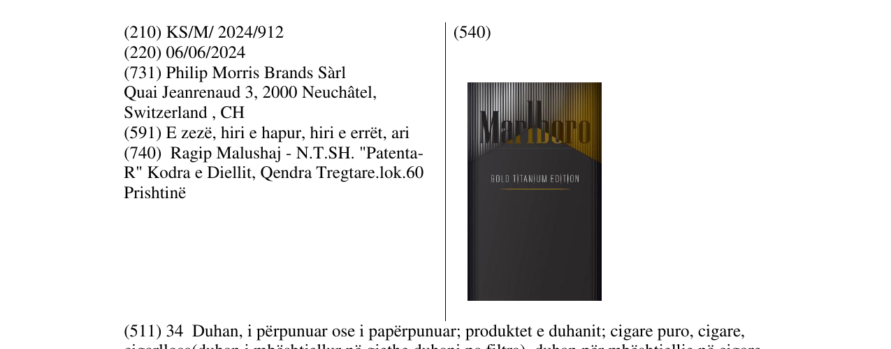Zëri i markës Marlboro gold titanium edition në buletin