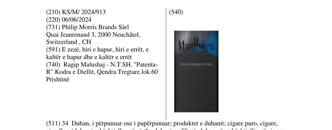 Zëri i markës Marlboro touch titanium edition në buletin