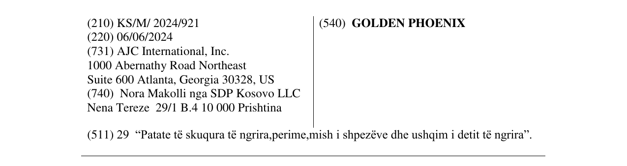 Zëri i markës GOLDEN PHOENIX në buletin