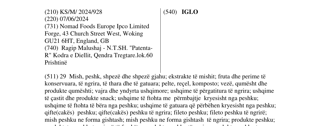 Zëri i markës IGLO në buletin