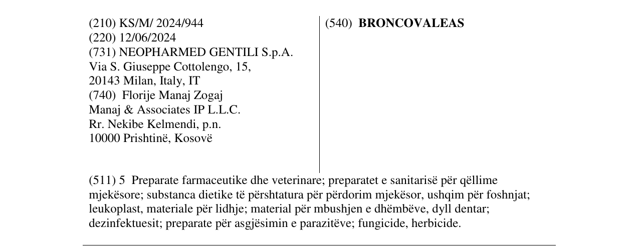 Zëri i markës BRONCOVALEAS në buletin