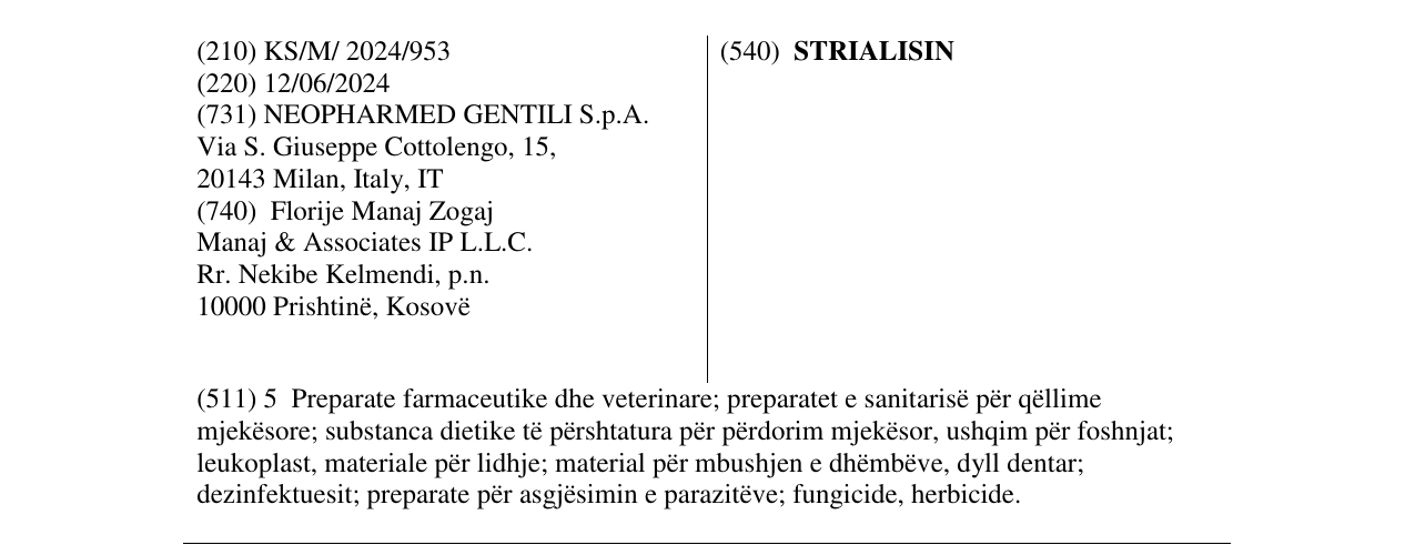 Zëri i markës STRIALISIN në buletin