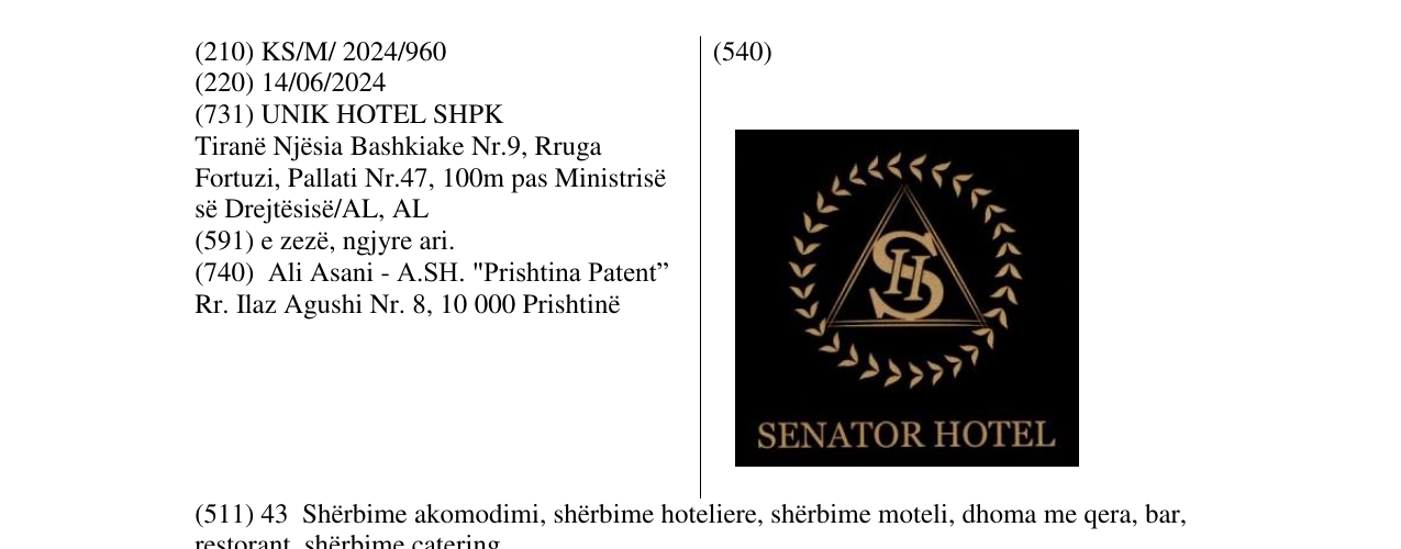 Zëri i markës SENATOR HOTEL në buletin