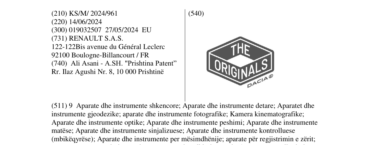 Zëri i markës THE ORIGINALS DACIA në buletin