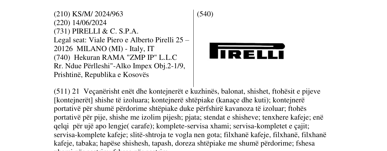 Zëri i markës PIRELLI në buletin
