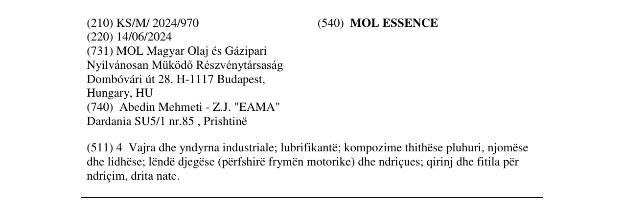 Zëri i markës MOL ESSENCE në buletin
