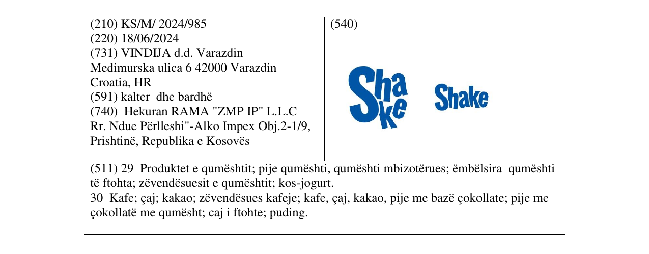 Zëri i markës shake shake në buletin