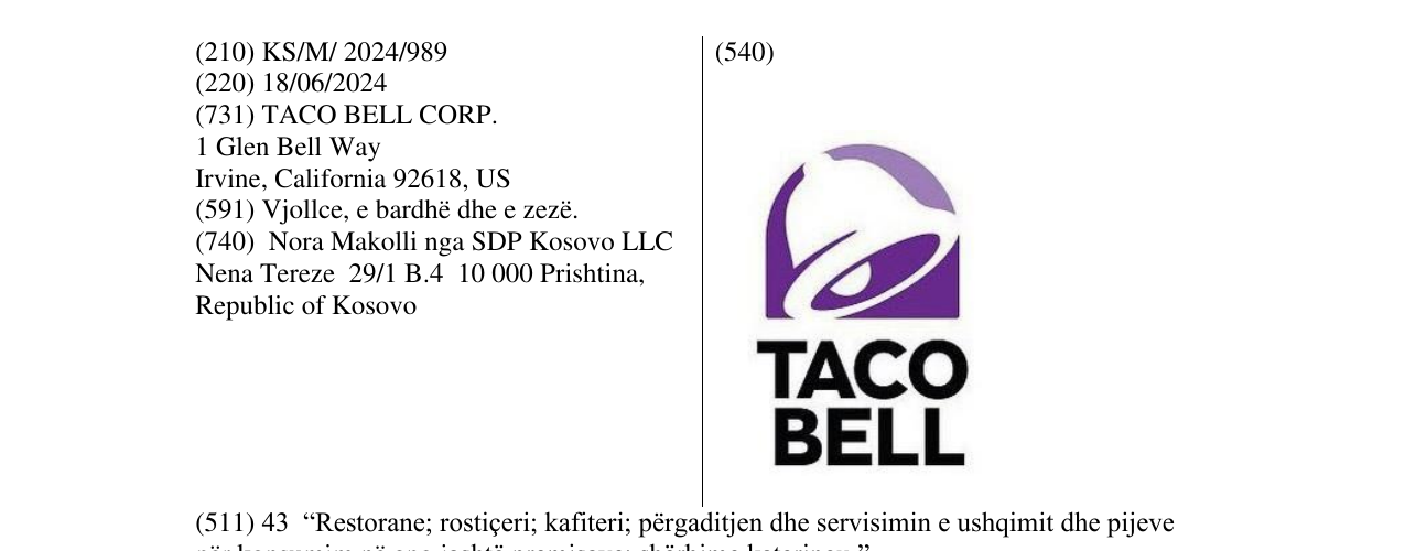 Zëri i markës TACO BELL në buletin