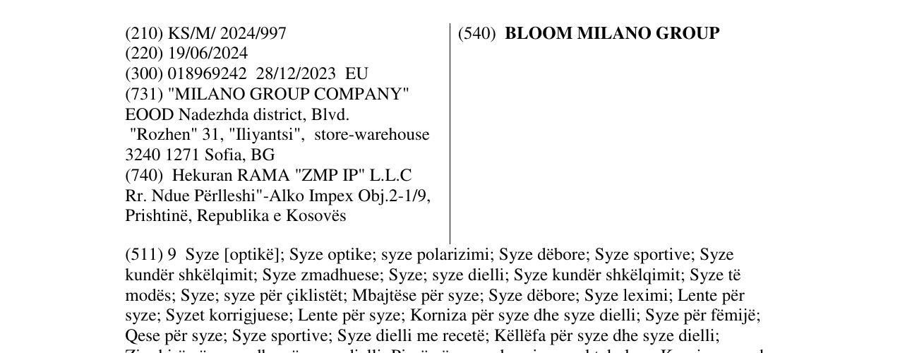 Zëri i markës BLOOM MILANO GROUP në buletin