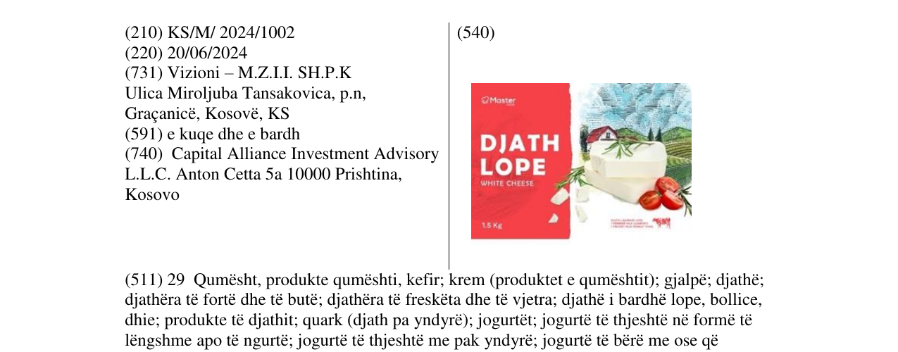 Zëri i markës DJATH LOPE në buletin