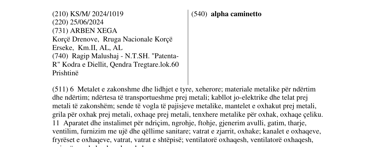 Zëri i markës alpha caminetto në buletin