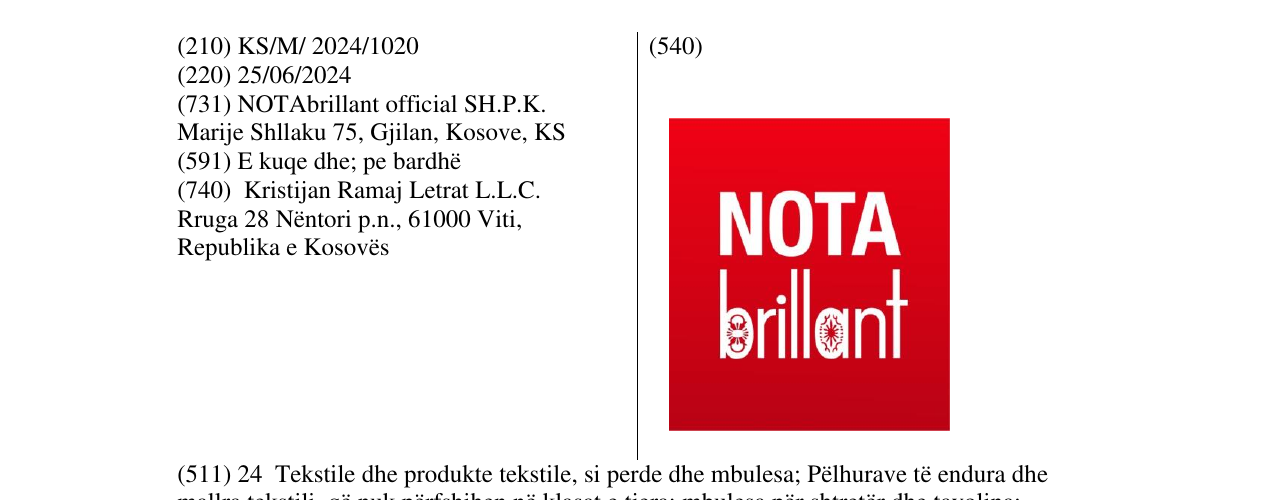 Zëri i markës NOTA brillant në buletin
