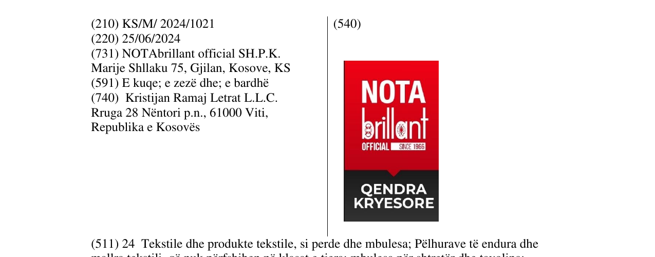 Zëri i markës NOTA brillant QENDRA KRYESORE në buletin