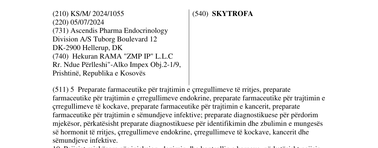 Zëri i markës SKYTROFA në buletin