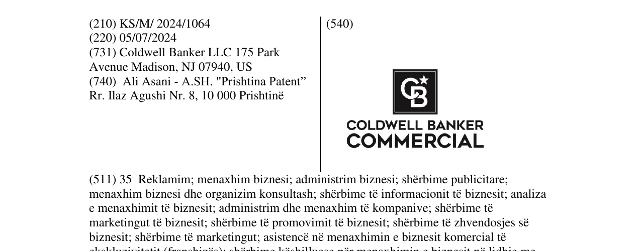 Zëri i markës COLDWELL Banker commercial në buletin