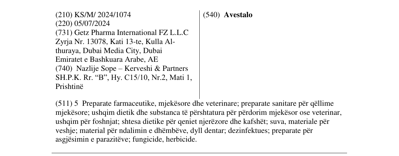 Zëri i markës Avestalo në buletin