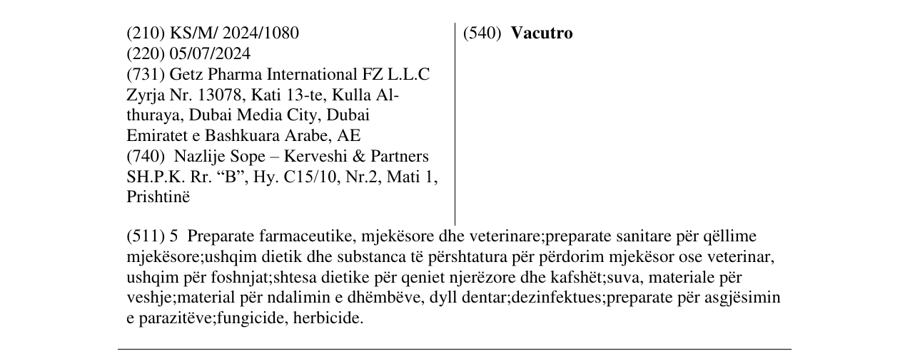 Zëri i markës Vacutro në buletin