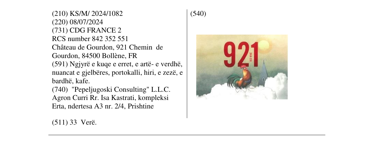 Zëri i markës 921 RED WINE në buletin