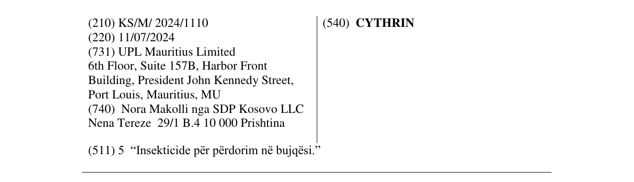 Zëri i markës CYTHRIN në buletin