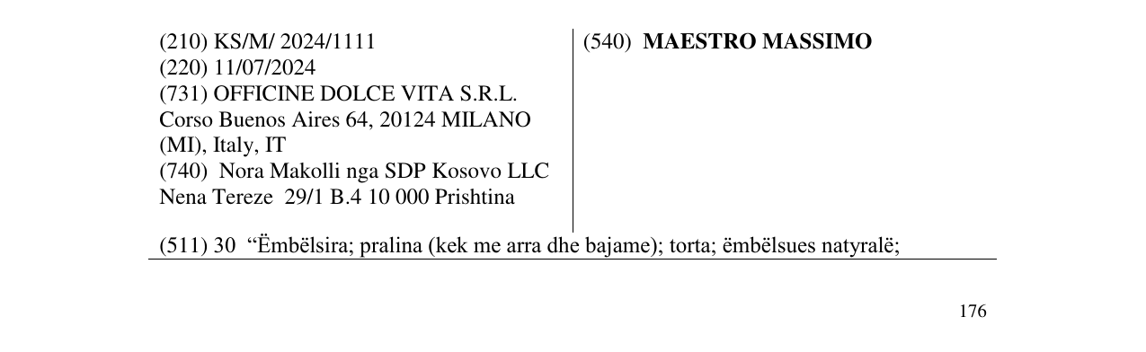 Zëri i markës MAESTRO MASSIMO në buletin