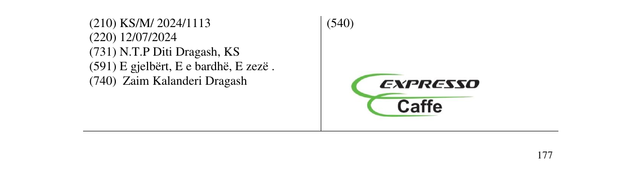 Zëri i markës EXPRESSO Caffe në buletin