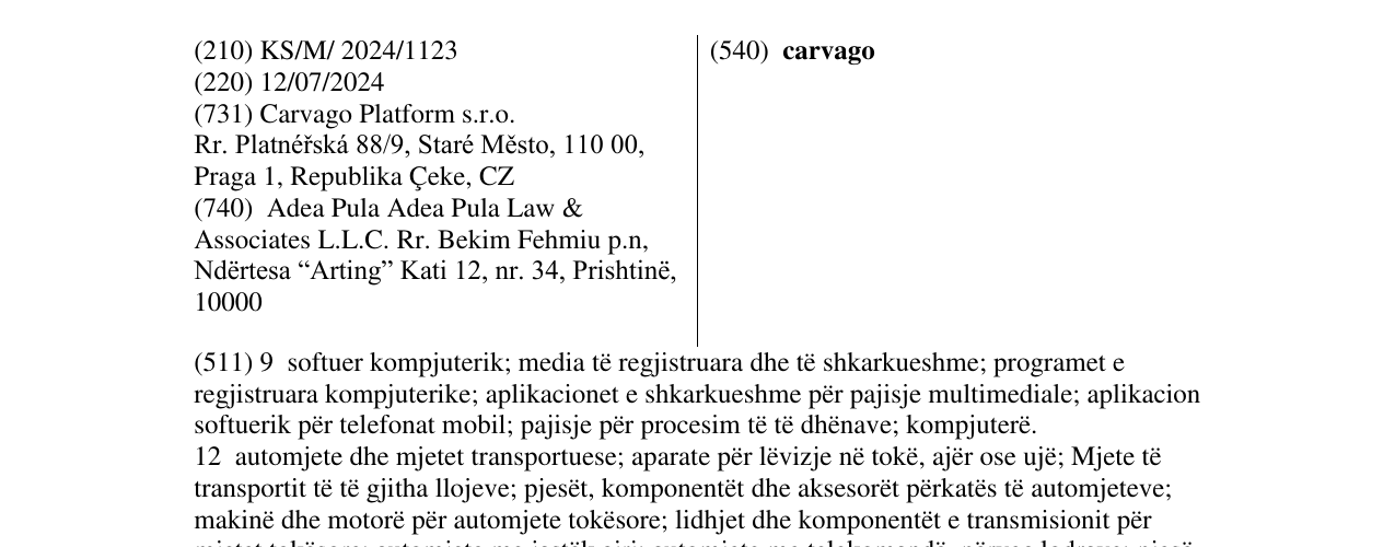 Zëri i markës carvago në buletin